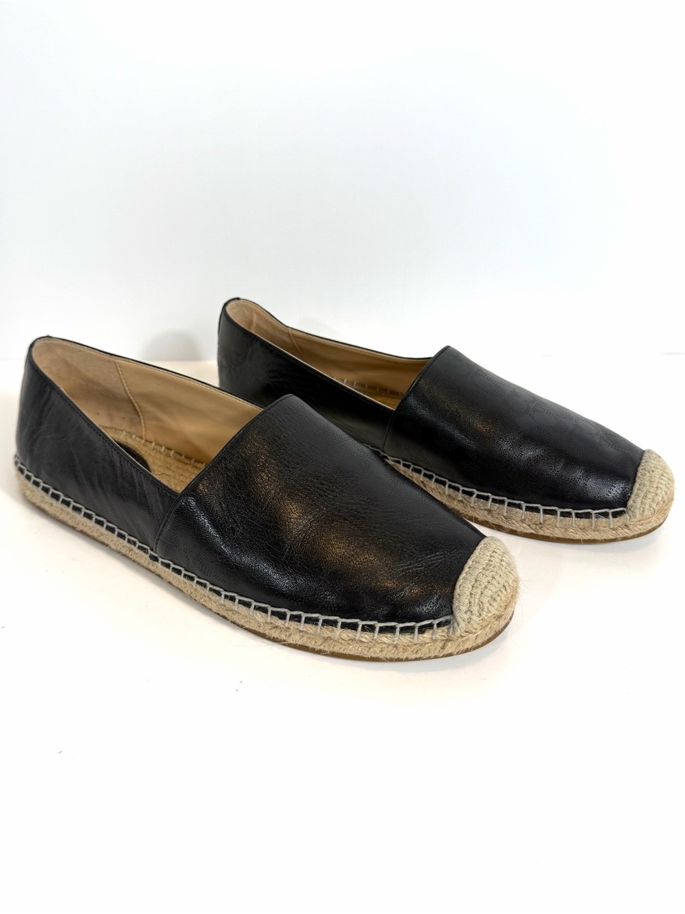 Coach Black Leather Signature Monogram Perforated Espadrille Flats Size 9